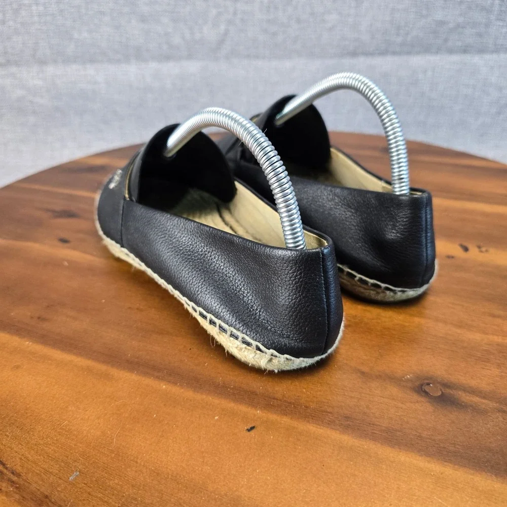 Michael Kors Black Leather Espadrille Flats MK Logo Slip On Shoes Womens 7M